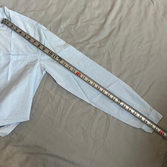 Murano Slim Fit Light Blue/White Striped Round Collar Long Sleeve Button Down- S - Picture 9 of 9
